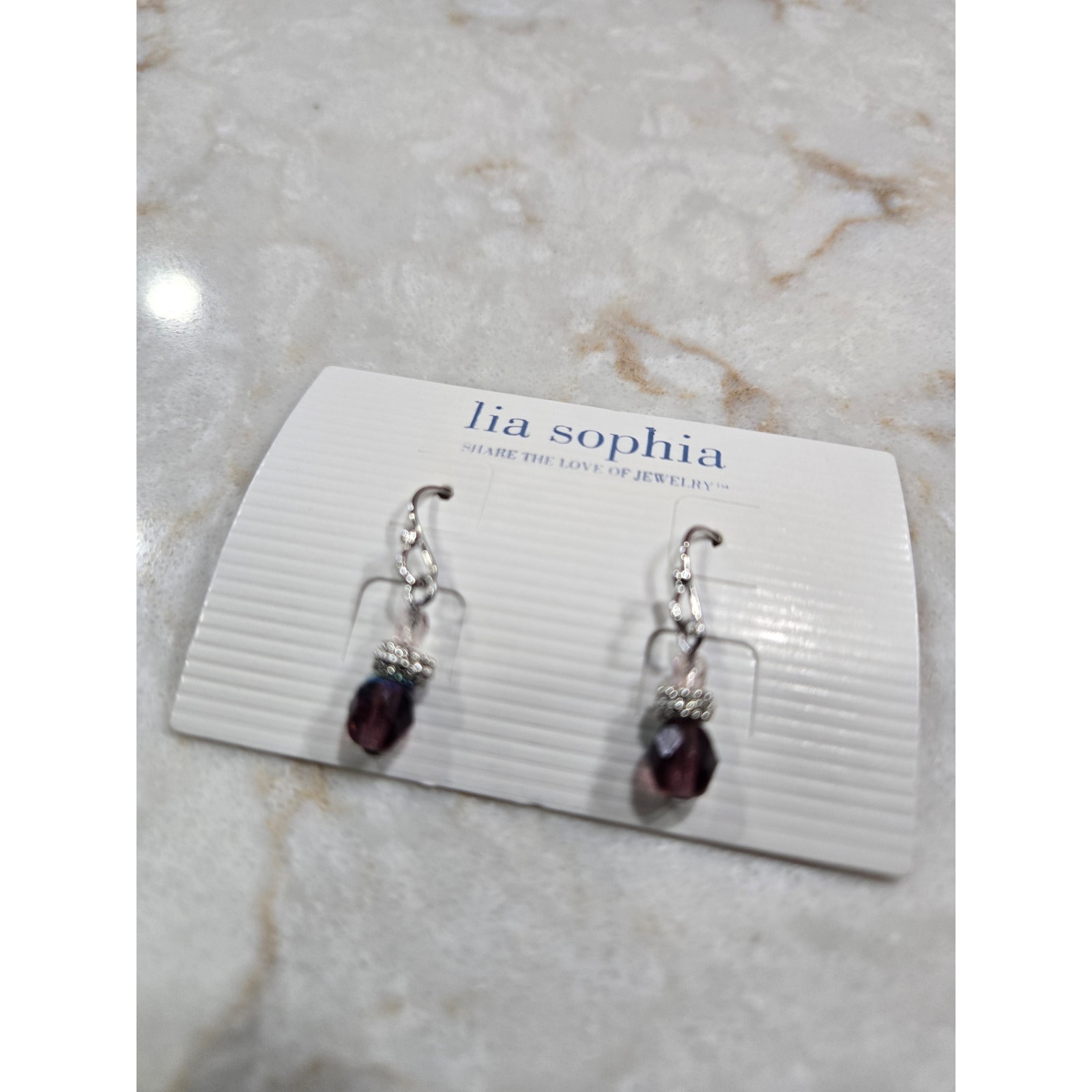 New Lia Sophia Earrings Pierced Jewelry Fashion Accessories Purple Crystal Beads